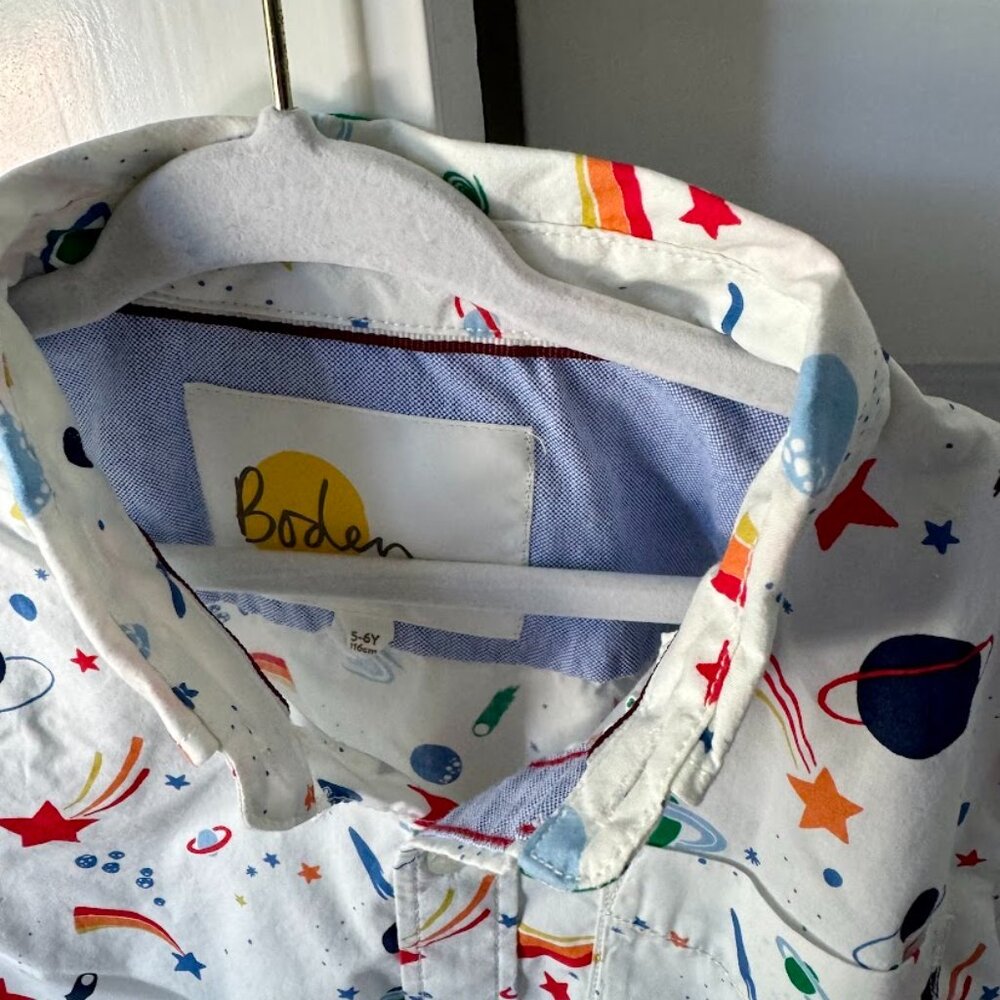 Mini Boden Boys Printed Cotton Shirt, Space, Size 5-6 116cm